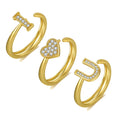 Adjustable Heart-Shaped 'I Love You' Couple Ring 3pcs/Set for Engagement Valentine's Day Anniversary Gift