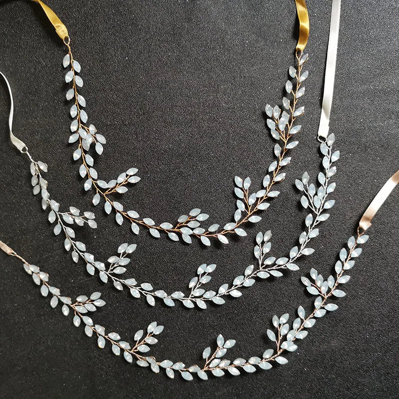SLBRIDAL Handmade Wired Opal Crystal Rhinestones Wedding Hair Accessories Hair Vine Bridal Headband Bridesmaids Women Jewelry