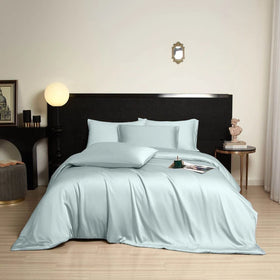 High End Blue Pillowcase Duvet Cover Set 4 Piece Cozy Bamboo Fiber Home Textile Wholesale Bed Sheet Bedding