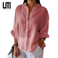 Clearance Sales Hot Product Spring Summer Elegant Fashion Button up Loose Cotton Linen Polyester Plus Size Shirts for Women