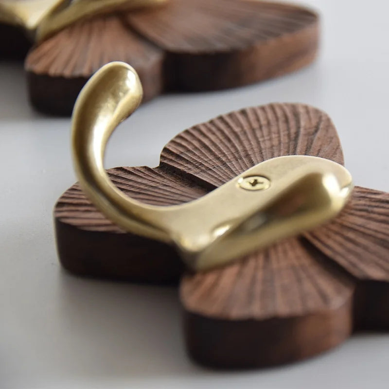 Black Walnut Solid Wood Eco-friendly Coat Hook Single Tier Seamless Adhesive Door Back Hook Beech Wood Butterfly Living Room