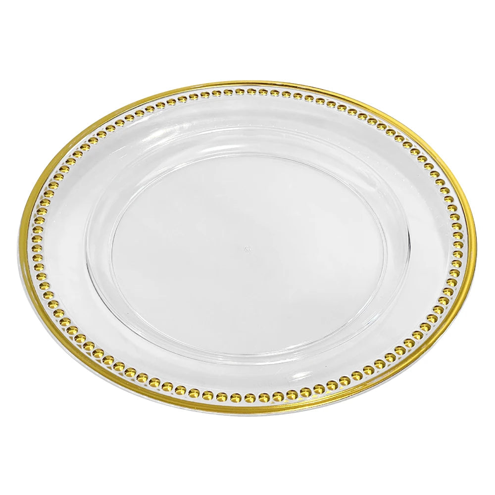 13inches Vintage Elegant Dinner Under Plate Shiny Retro Round Beaded Edge Plastic Gold Table Charger Plates for Wedding