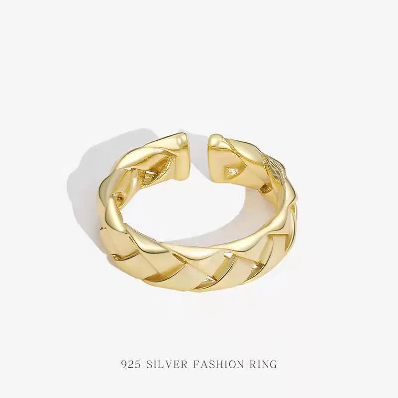 Wholesale Custom 925 Silver Rings Jewelry Women Sterling Silver Geometric Adjustable Rings Gold Plated Open Ring Women