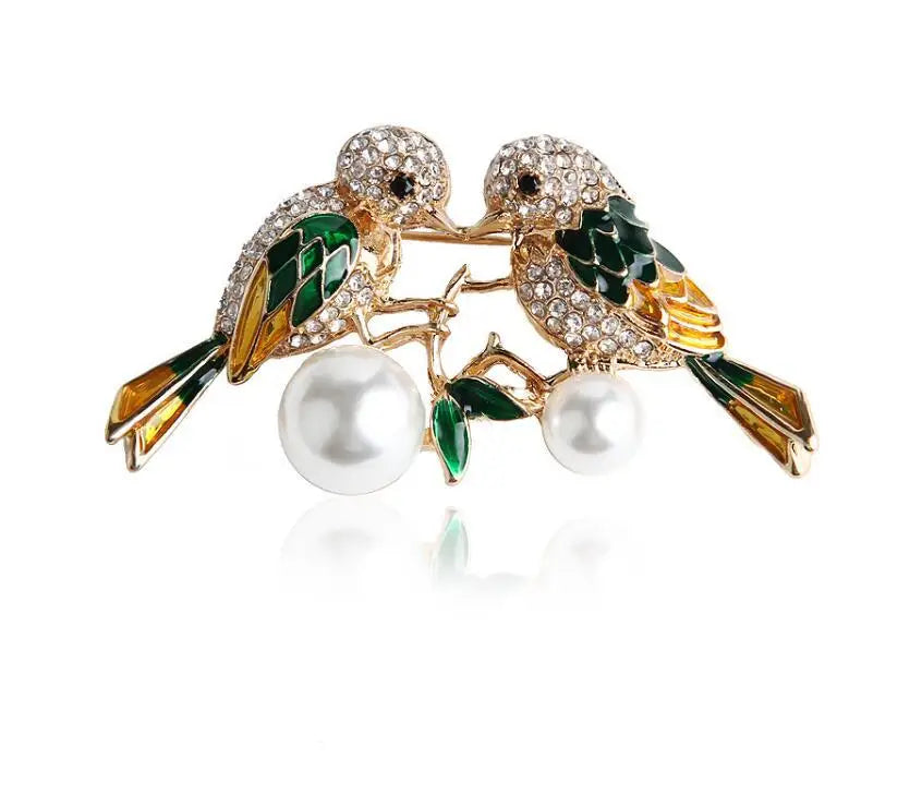Fashion Rhinestone Inlaid Kiss Bird Enamel Dripping Oil Love Bird Collar Pin Clothing Accessories Clothes Collar Pin