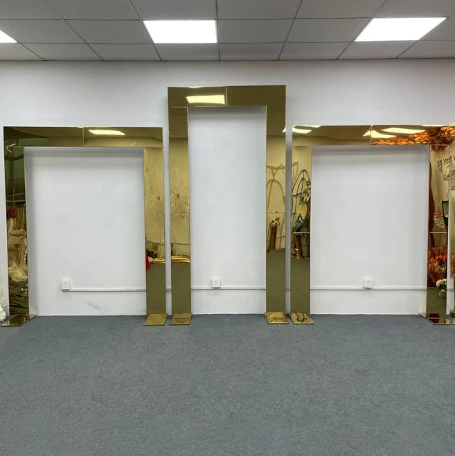 Popular Customized Stainless Steel Gold Rectangle Arches Backdrop Screen Sign Wedding Ceremony Metal Frame Stand for Party Event