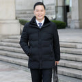 Vintage Style Long Winter Jacket for Men Business Gentleman's Warm Cotton Faux Down with Woolen Stand Collar for Winter