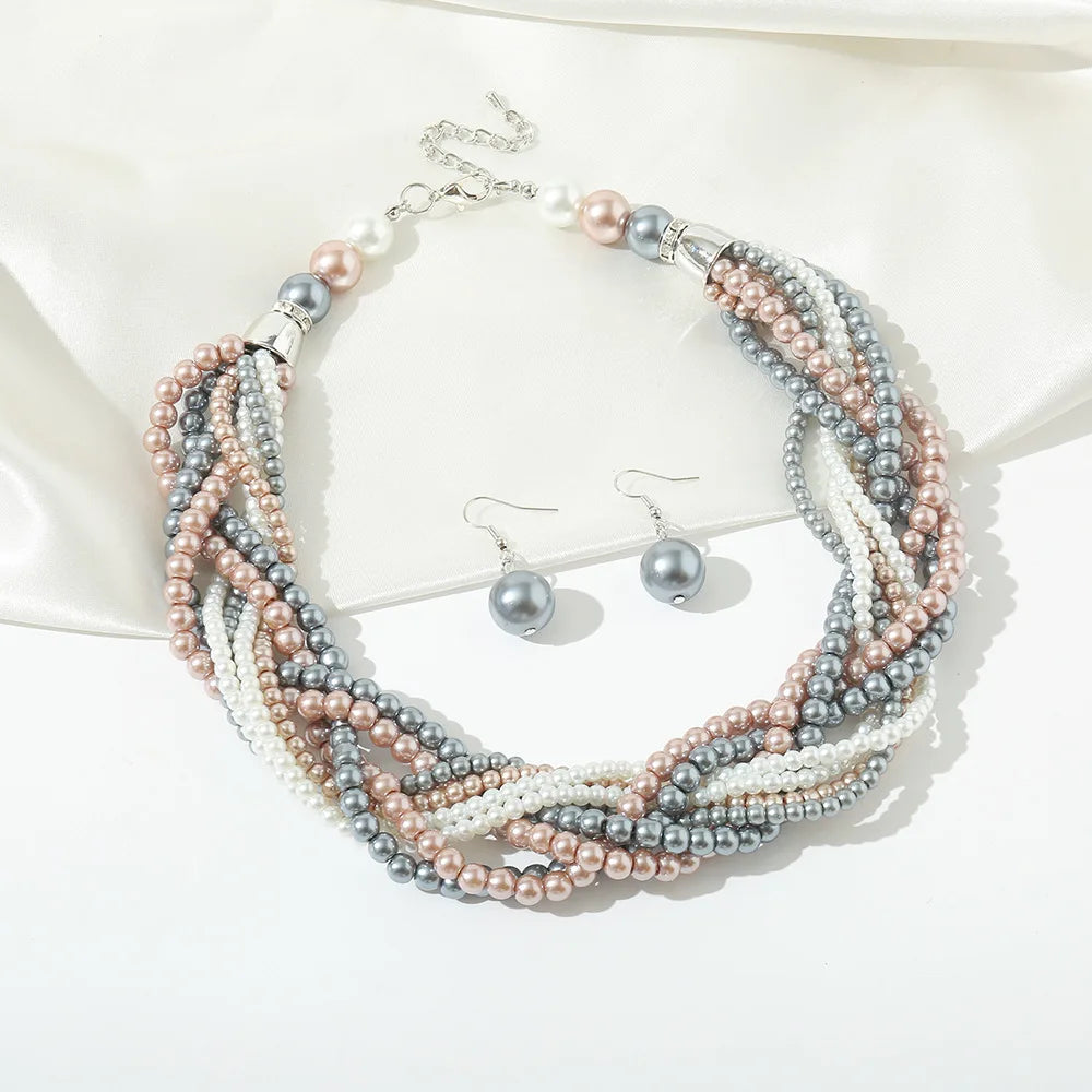 2023 New Arrivals Choker Necklace Earrings Jewelry Set Twisted Pearls Jewelry Set for Women