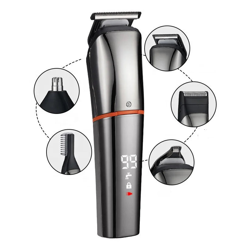Professional 6 in 1 Hair Trimmer Rechargeable for Men Waterproof Wireless Electric Shaver Beard Nose Ear Shaver Hair Clipper
