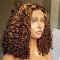 180% Full Density Brown and Blonde Highlight Wigs Lace Front Human Hair Wig Ombre Color P427 Vietnamese Hair Curly Short Bob Wig