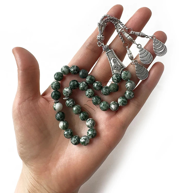 Special Design Green Dot Stone rare Rosary Necklace Brazalete Indian Beads Arabic Rosary Necklace