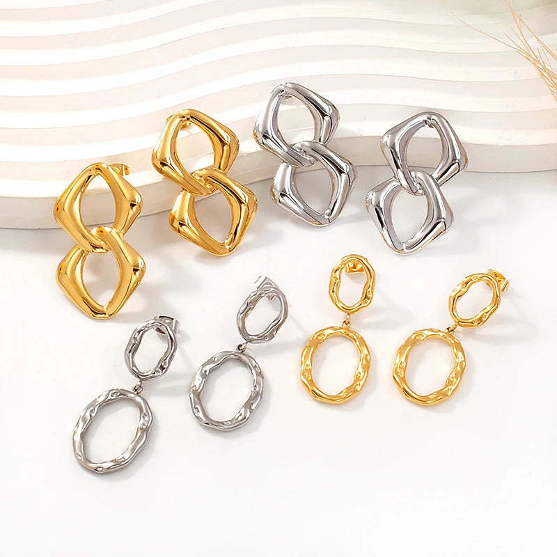 Wholesale Fashionable Custom Stainless Steel Women's 18K Gold Plated Geometric Dangle Drop Earrings Tarnish Free Jewelry Women
