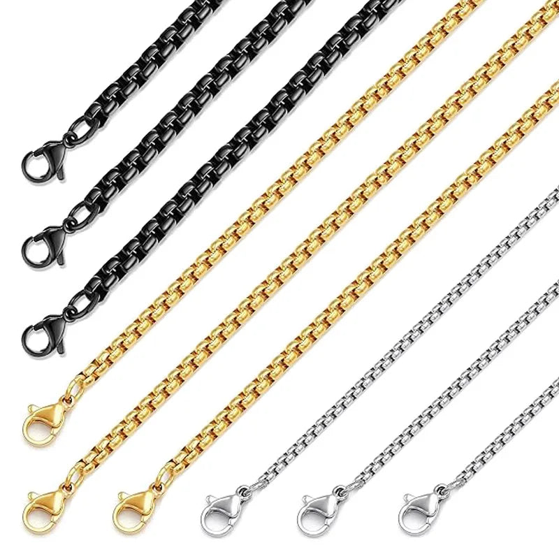 Tarnish Free Cheap Wholesale 316l Stainless Steel 2mm 2.5mm 3mm Square Pearl Rolo Chain Necklace for Men Women DIY Jewelry Make