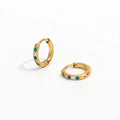 JOOLIM  Vintage 18K  PVD Gold Plated AAA Zirconia CNC Inlay Green Emerald Dainty Elegant Stainless Steel Huggie Earring Jewelry