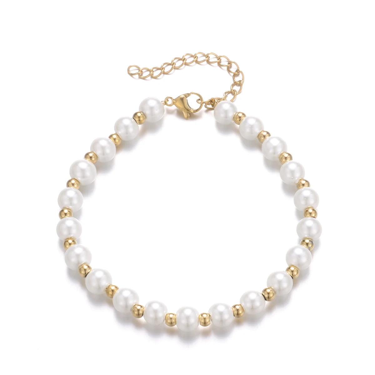 MJ Delicate Fashionable Imitation Pearl Waterproof Stainless Steel Gold Plated Bracelet for Women Men Jewelry