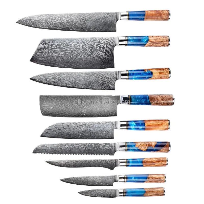 GILLY High Grade Carbon Steel Laser Gift Box Eco-Friendly Wood Handle Steak Chef Utility Japanese Santoku Carving Bread Knife
