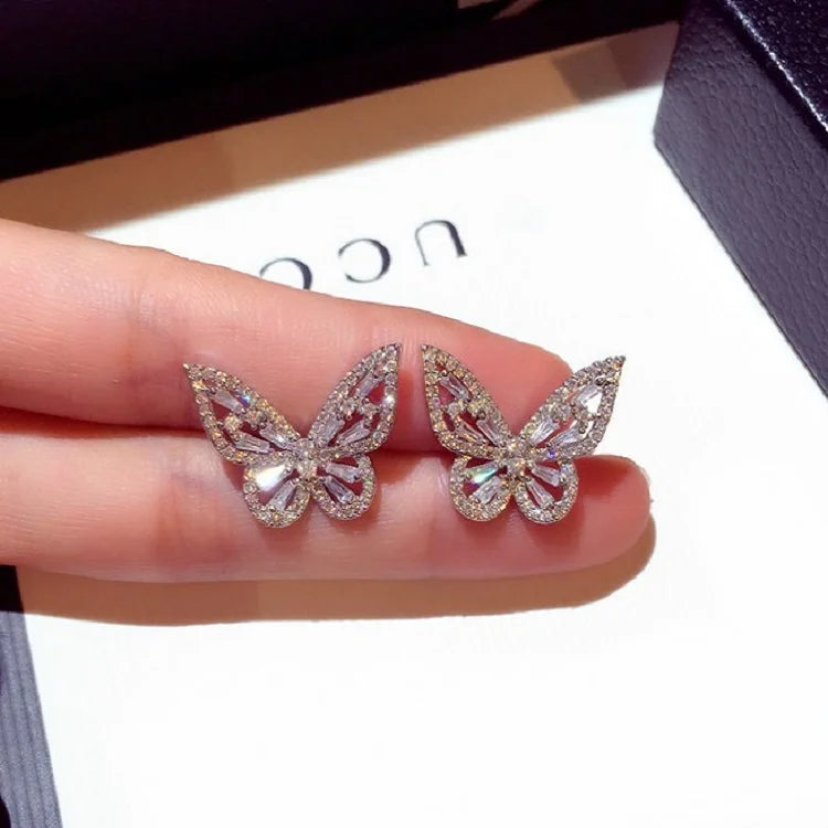 SC 2022 Hot Selling Korean Style Earrings Fairy Shiny Crystal Earrings Temperament S925 Silver Butterfly Stud Earrings for Women