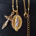 18k Gold Plated Catholic Crucifix Cross Necklace Diamond Jesus Virgin Mary Cross Pendant Necklace for Women