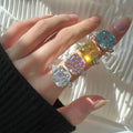 Hainon S925 Sterling Silver Square Zircon Ring Ladies Fashion Design Luxury Ring