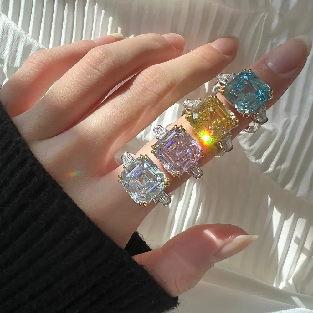 Hainon S925 Sterling Silver Square Zircon Ring Ladies Fashion Design Luxury Ring
