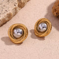 Tarnish Free Fashion Jewelry Gold Stainless Steel Two Colors Earrings Smooth Rope Spiral Texture Round Stud Earrings for Women