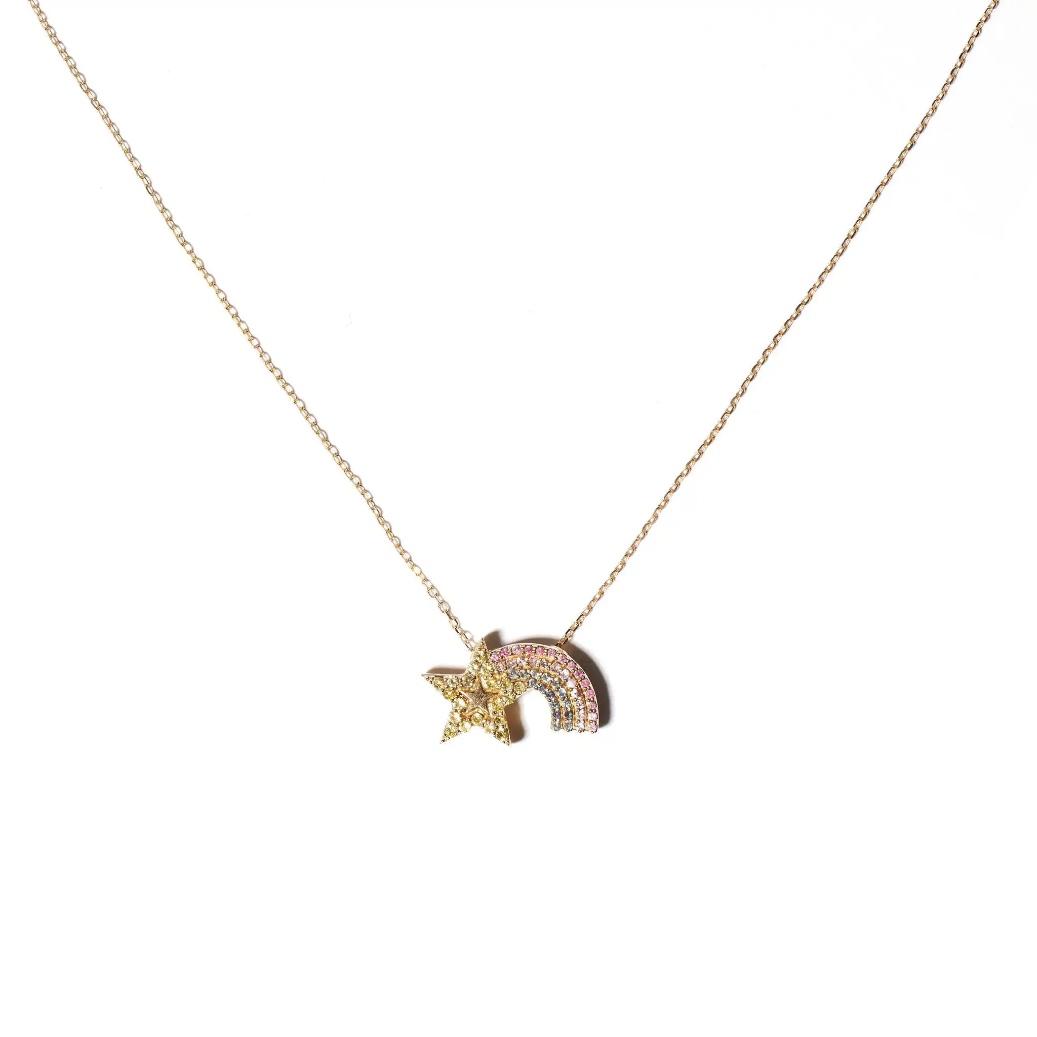 Laodun Fine Women Jewelry S925 Silver Necklace Elegant Colorful Rainbow Personalized Zircon Pendant Chain Necklace Vermeil