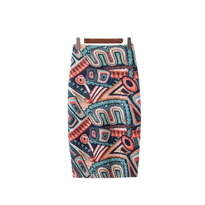 Customised Ladies Midi 5pcs Leopard Print Pencil Skirt Casual Bodycon Long Knitted Skirt Natural Elastic Waist Digital Print for