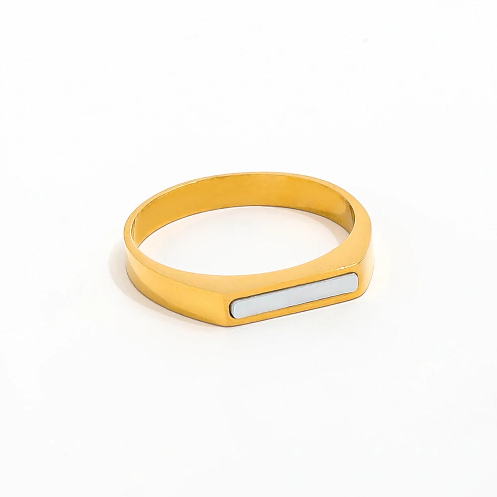 Joolim Jewelry Wholesale 18K Gold Plated Dainty Shell D Shape Stainless Steel Rings for Women Rings