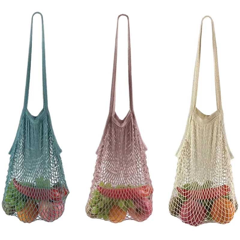 Customizable Reusable Organic Cotton Tote Shopping Net Bag Drawstring Mesh Cotton Shopper Tote Black