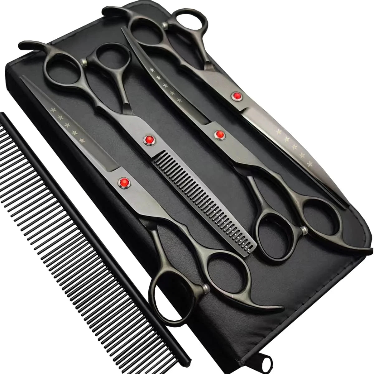 Professional Pet Grooming Scissors Set Custom Vg10 Dog Grooming Scissors Straight Curved Thinning Foldable Barber Plastic