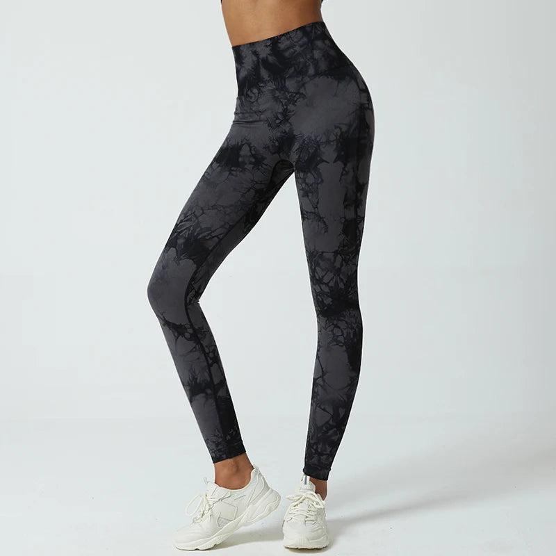 2026 High Elastic Waist Tie Dye Print Sports Shorts Four-Way Stretch Tummy Control Gym Fitness Yoga Workout Fashionable Shorts