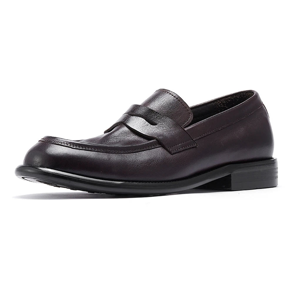 Vintage Genuine Cowhide Leather Men's Penny Loafers Durable Comfortable Top Layer Anti-Slip Formal Slip-On Shoes Autumn Light