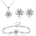 Fashion Silver Plating Earring Bracelet Necklace Women AAA Zirconia Lucky Four Leaf Clover Jewelry Set