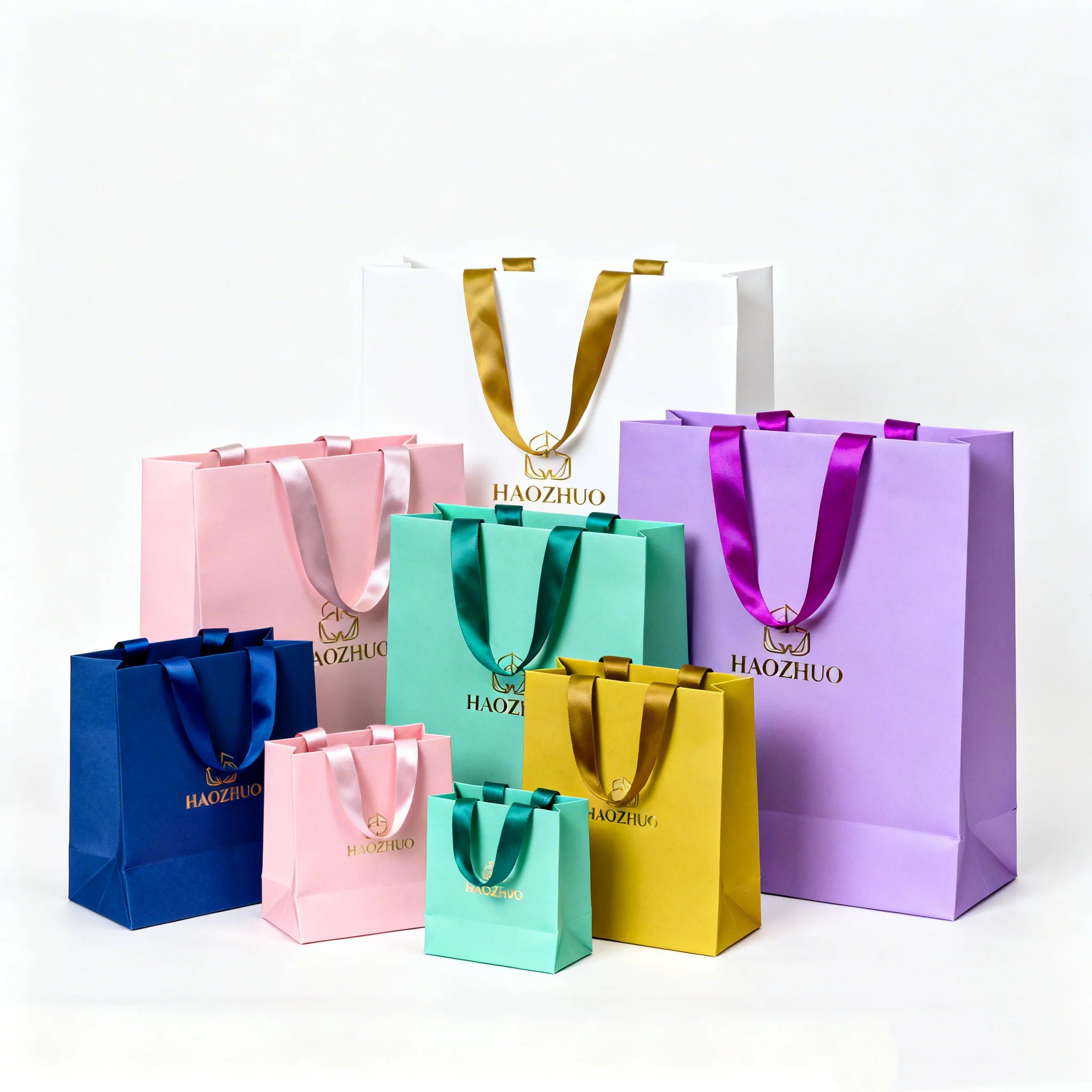 Wholesale Custom Designed Printed Paper Bags with Ribbon Handle for Clothing Shoes Underwear Featuring Your Own Logo