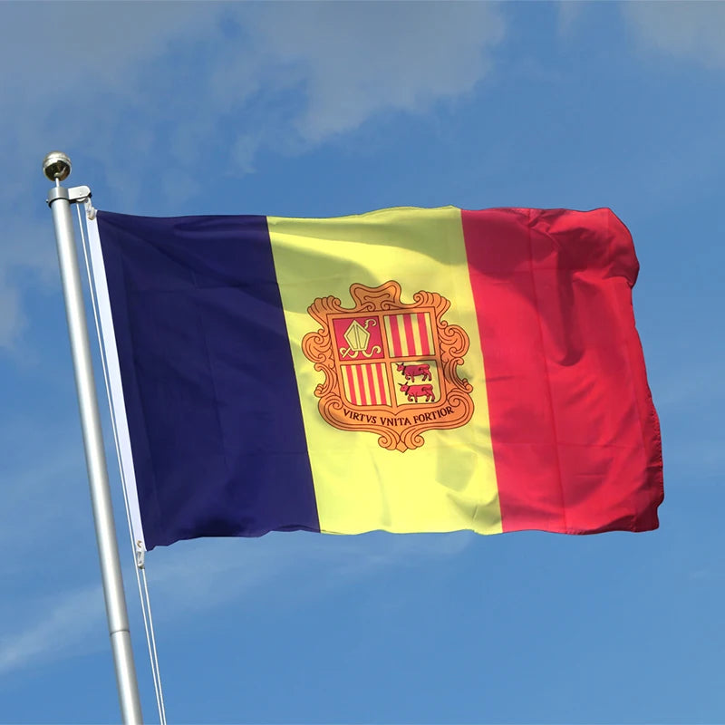 Johnin Wholesale  Fast Shipping Customized Logo 100% Polyester flags 3x5ft Principality of Andorra All Country Flag