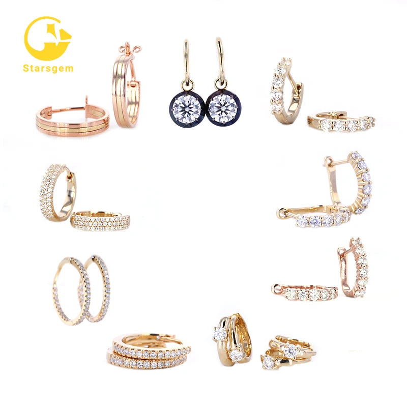 Wholesale  Gold Hoop Earrings Customize Design Moissanite Diamond Hoop Earrings 14k
