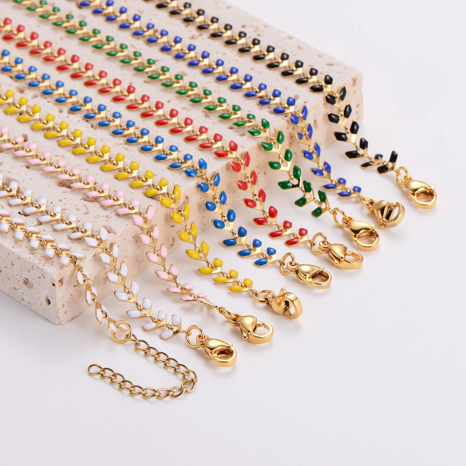 Wholesale Stainless Steel Enamel Colors Fish Bone Herringbone Hand Chain Jewelry Bracelet Women Supplier