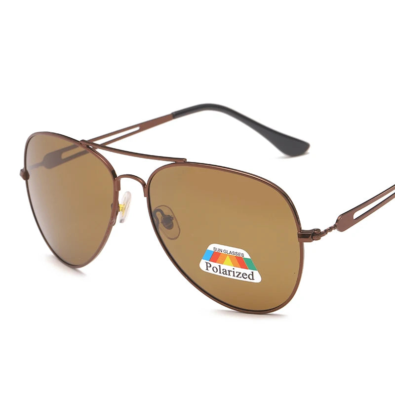 PIANGUANG 2015 Unisex Classic Pilot Sunglasses Brown and Gray Metal Frame Polarized Lens with 100% UV Protection for Men Women