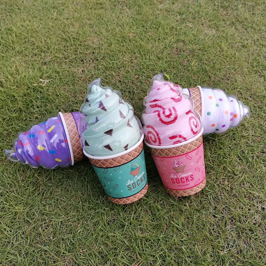 Custom Logo Crew Women's Socks for Autumn Nylon/Cotton/Spandex Eco-Friendly Cuff/Body Logo Positions Ice Cream Cup Packaging