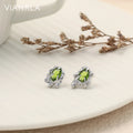 VIANRLA 925 Sterling Silver Green Shinny Zircon Golden Stud Earring