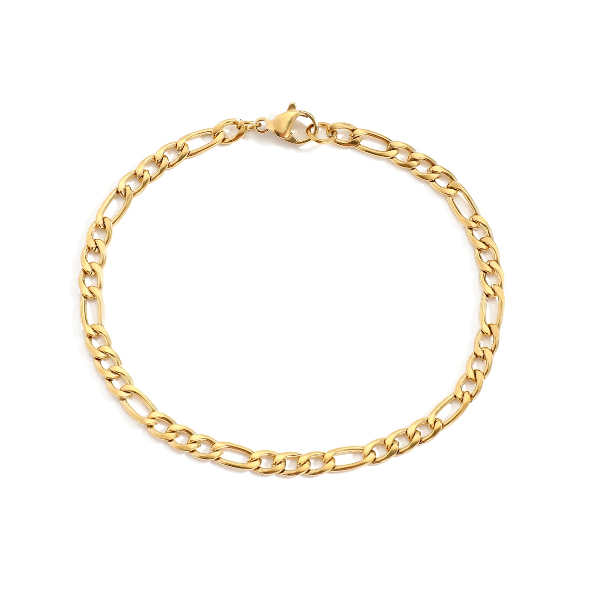 Men's Simple 316L Stainless Steel 14K Gold Plated 4MM Wide Figaro Chain Bracelet Diamond 16.5CM Titanium Steel Link Chain