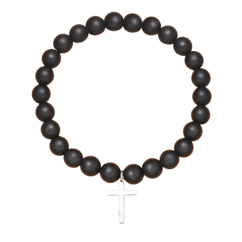 Wholesale Fashion Handmade Crystal Beaded Religious Jesus Cross Charm Stretch Bracelets for Women Men