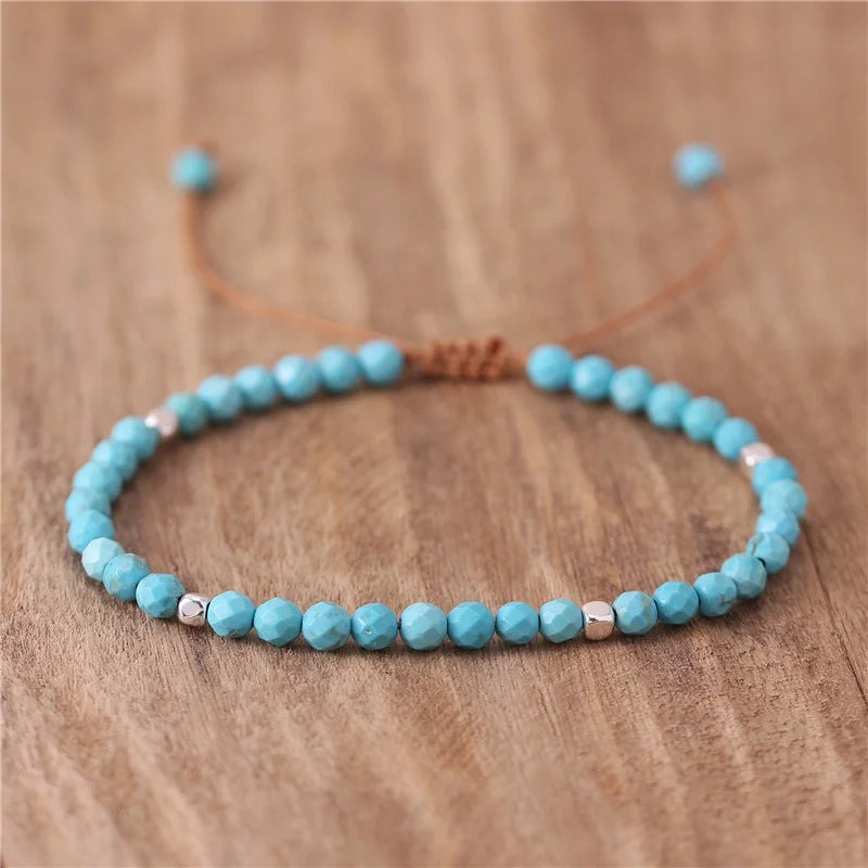 Fashion Adjustable Turquoise Stone Small Beads Dainty Bracelet Minimalist Stacking Yoga Macrame Bracelet Jewelry Dropshipping