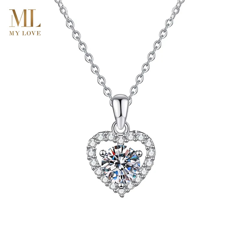 S925 Silver Pendant Classic Moissanite Heart Shape Pendant 1 Carat Moissanite Heart Moissanite Necklaces for Wife Women