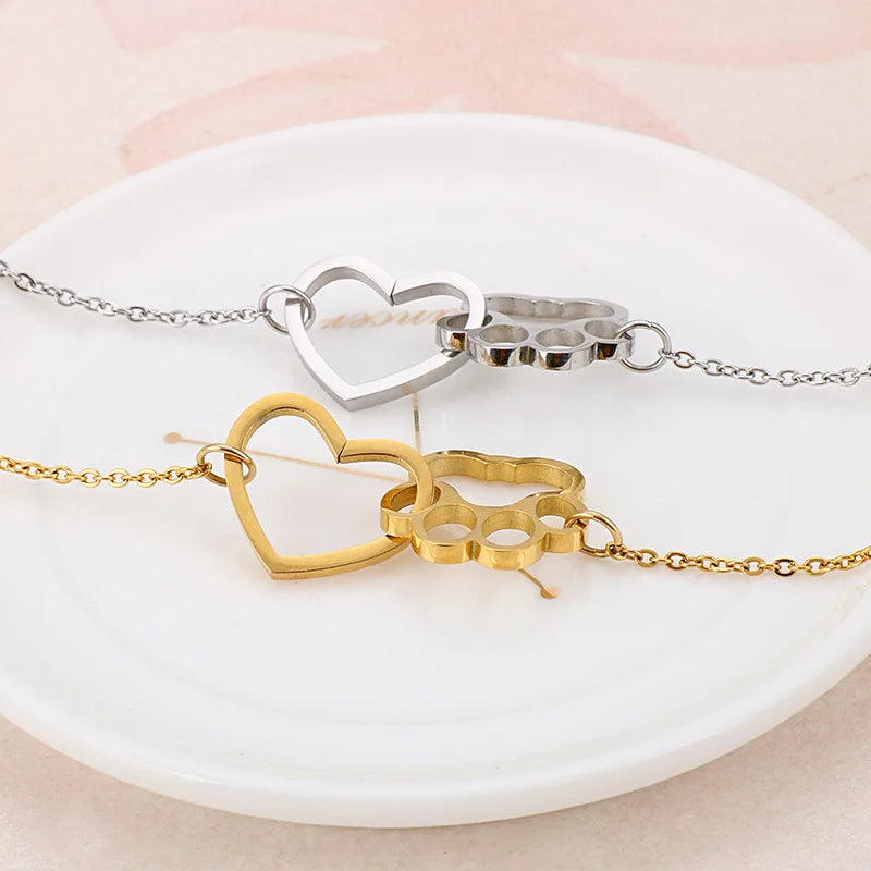 Fashion Personality Stainless Steel Cat Paws Heart Pendant Bracelet Necklace Simple Couple Shaped Hand Accessories Wholesale