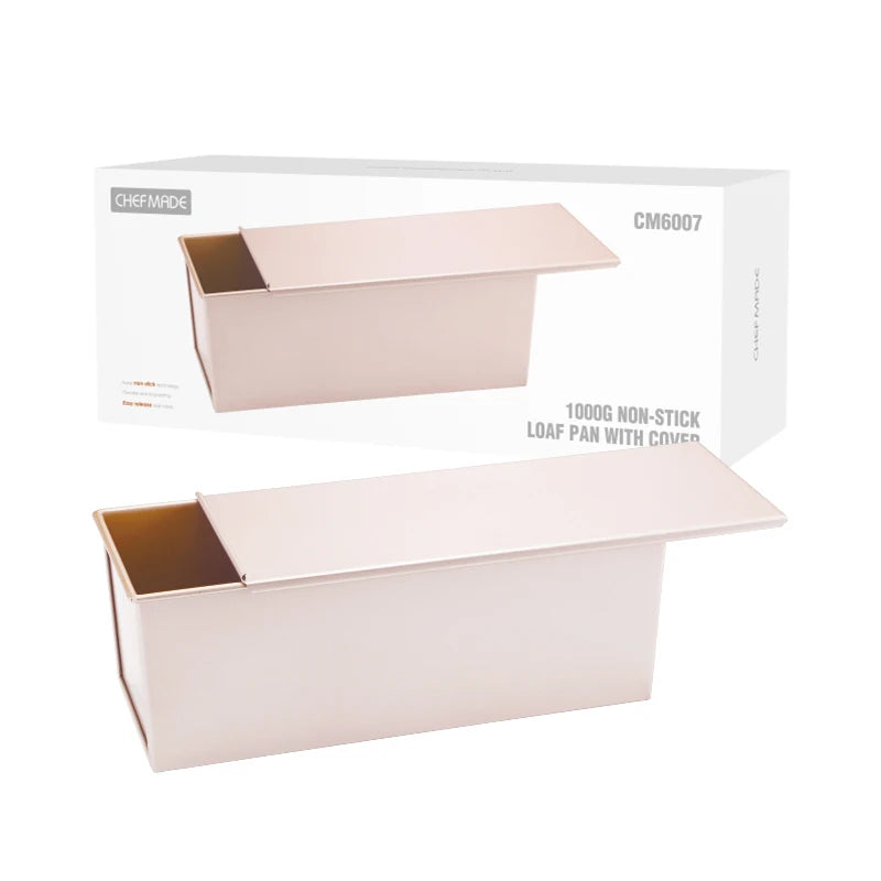 CHEFMADE Kitchen Bakeware Rectangular 1000g Corrugated Non Stick Loaf Tin Baking Toast Box Bread Loaf Pan With Lid