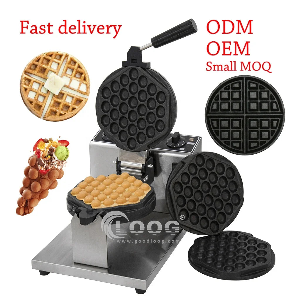 110 220v Electric Belgian Best Commercial Professional Teflan Egg Wafle Maker Aberdeen Ice Cream Machine Small Bubble Waffle
