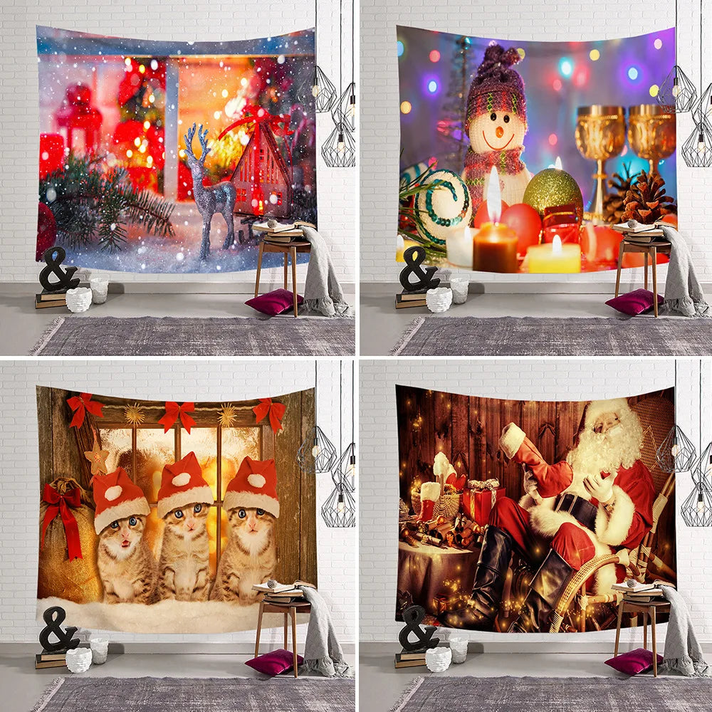 Wholesale Cheap 100% Polyester Fabric Christmas Digital Printed Wall Tapestry Merry Christmas Tapestry for Home Decoration