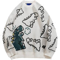 Customized Oversized Unisex Pullover Dinosaur Cartoon Pattern Knit Sweater Long Sleeves Front Casual Graphic Design for Autumn