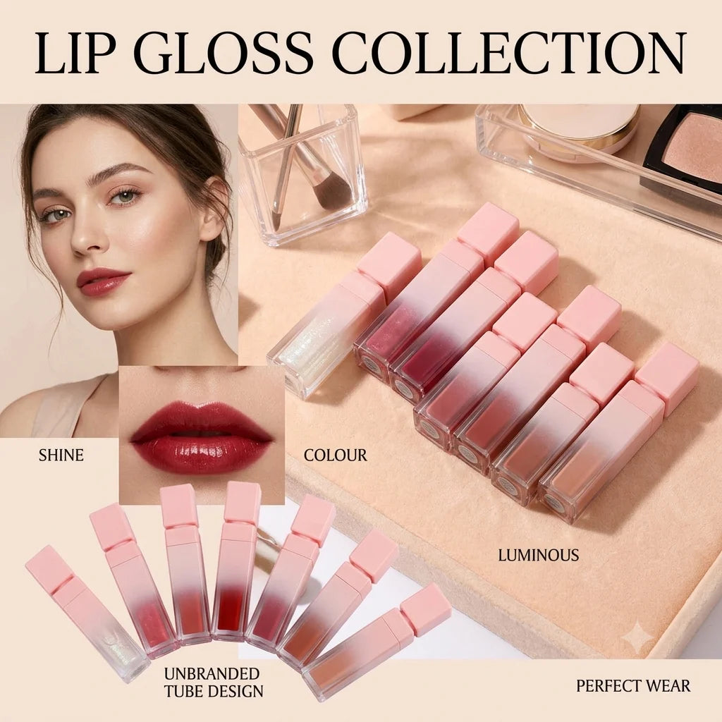 Shimmer Glossy Lipglos Custom Own Logo Beauty Makeup Gradual Pink Lip Gloss Tube Vegan Clear Lipgloss
