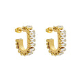 Stainless Steel Jewelry 18K Gold Plated Luxury Square Zircon Pave CC Hoop Earrings